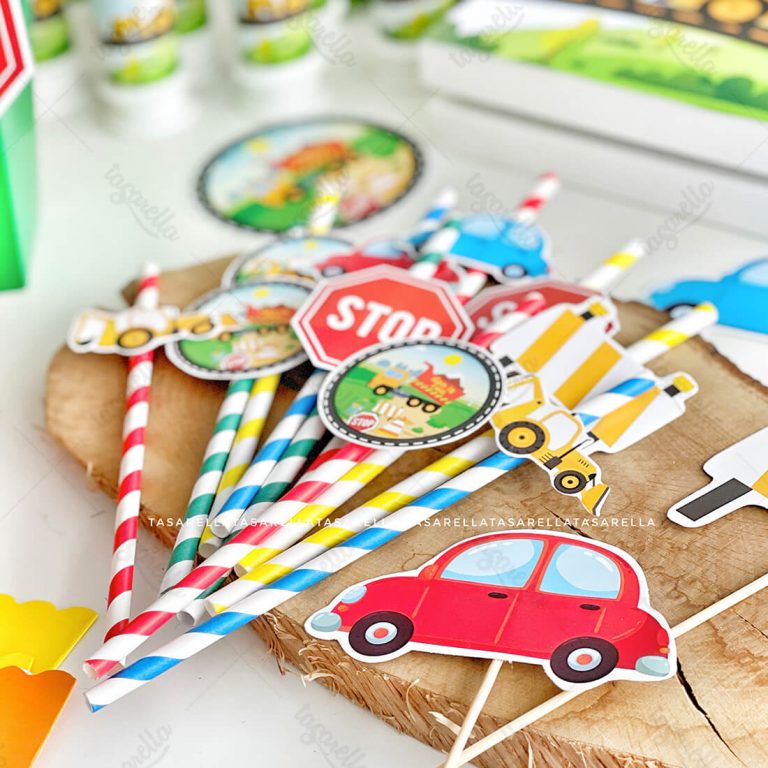 Renkli İnşaat Temalı Pipet Süsleri Tasarella