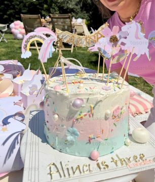 Unicorn Simli Temalı Pasta Süsü İsme Özel