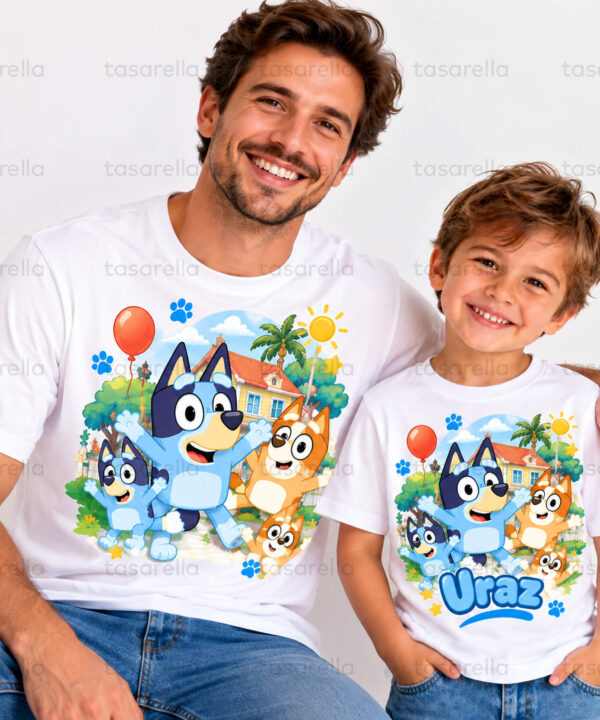 Bluey Temalı Baba-Çocuk Tişört