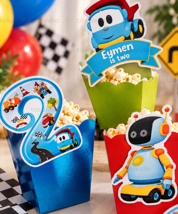 Kamyon Leo Temalı Renkli Popcorn Kutuları