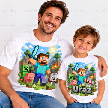 Minecraft Temalı Baba-Çocuk Tişört