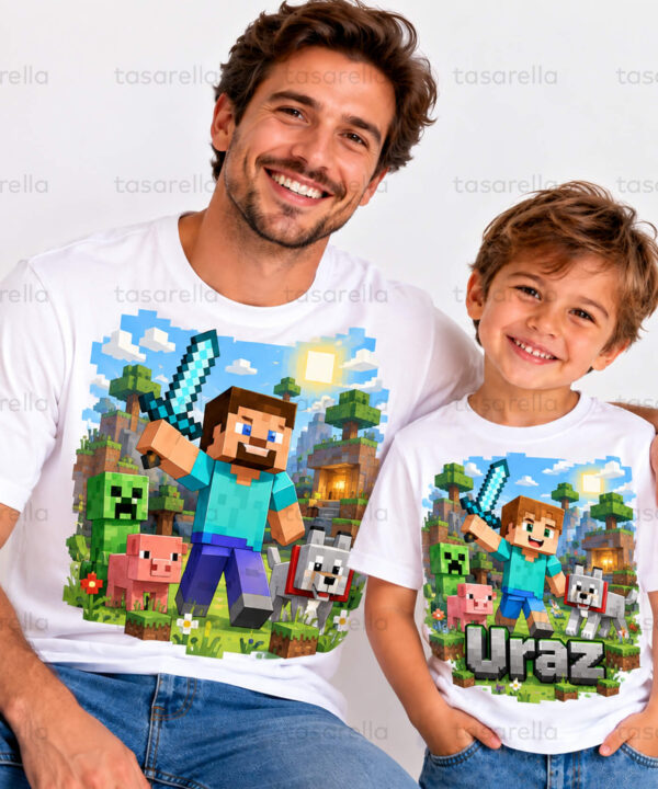 Minecraft Temalı Baba-Çocuk Tişört