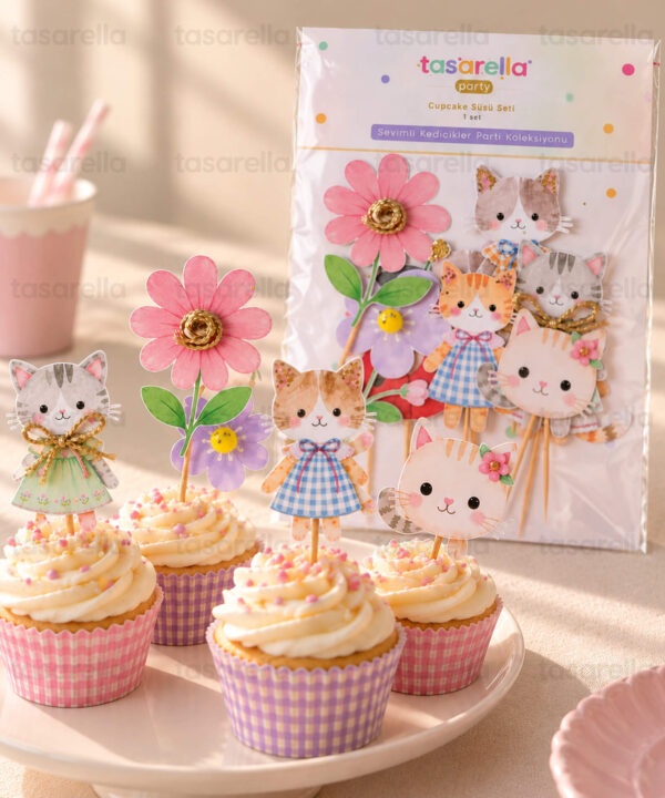 Sevimli Kedicikler Cupcake Süsleri